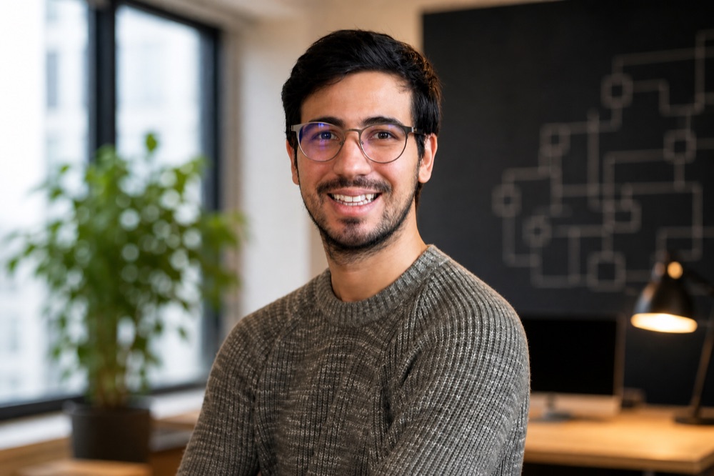 Portrait of Khaled Jallouli smiling in a warm-lit office